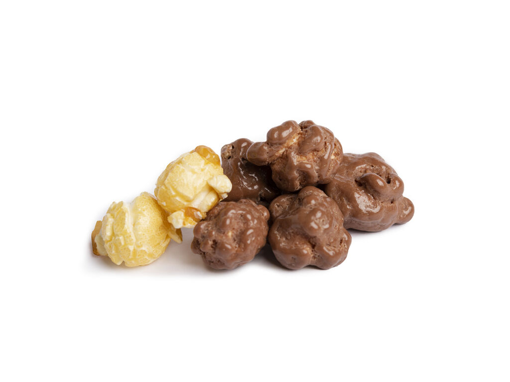 Palomitas bombón de chocolate con leche y cobertura de caramelo