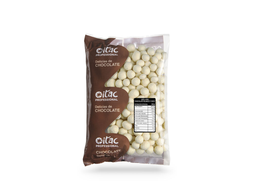 Bombón de avellana con chocolate blanco y coco 