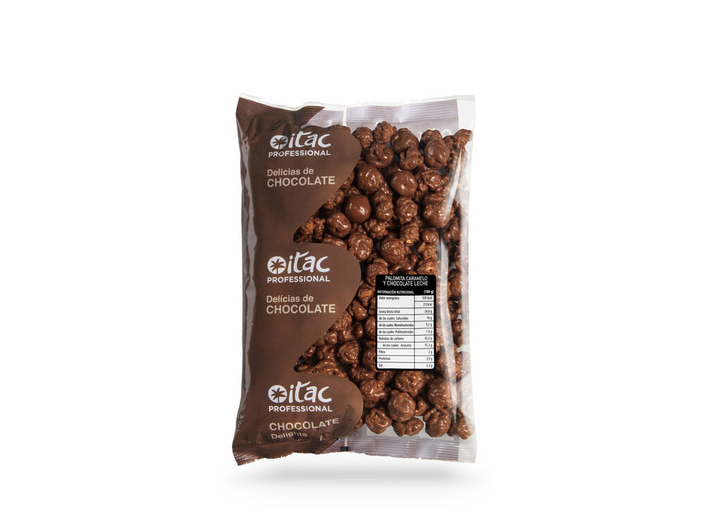 Palomitas bombón de chocolate con leche y cobertura de caramelo
